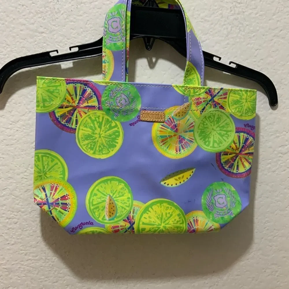 Consuela Grab N Go Small Tote Lunch Bag Purple With Limes NWT